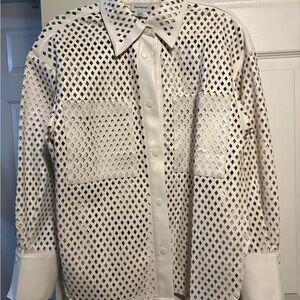 White faux leather die cut button-Up shirt
